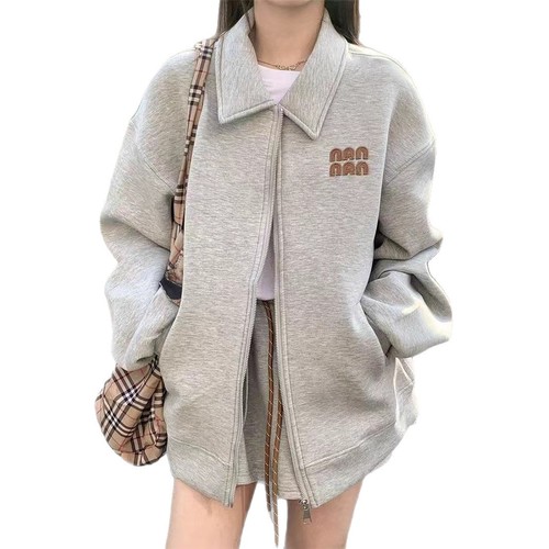 Women's Casual Two-Piece Set: Jacket + Skirt with American Letter Crew Neck Sweatshirt and Elastic Waist Skirt