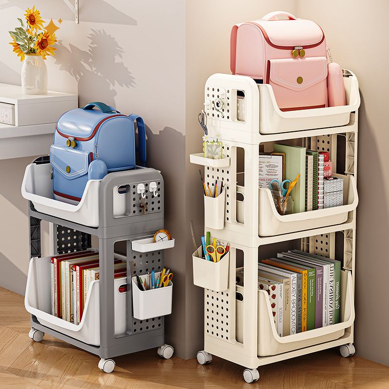 School Bag Storage Rack Household Movable Cart Book Storage Artifact Multi-layer Table Storage Bag Storage Rack Bookshelf