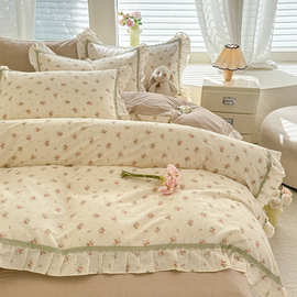 2025新款全棉法式花边纯棉四件套公主风田园系列碎花被套床单