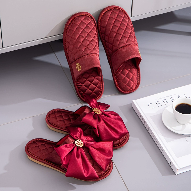 Свадебные тапочки с закрытым носком, хлопковые тапочки, зимняя Свадебная домашняя обувь, Красные праздничные мужские и женские, Прямая поставка с фабрики