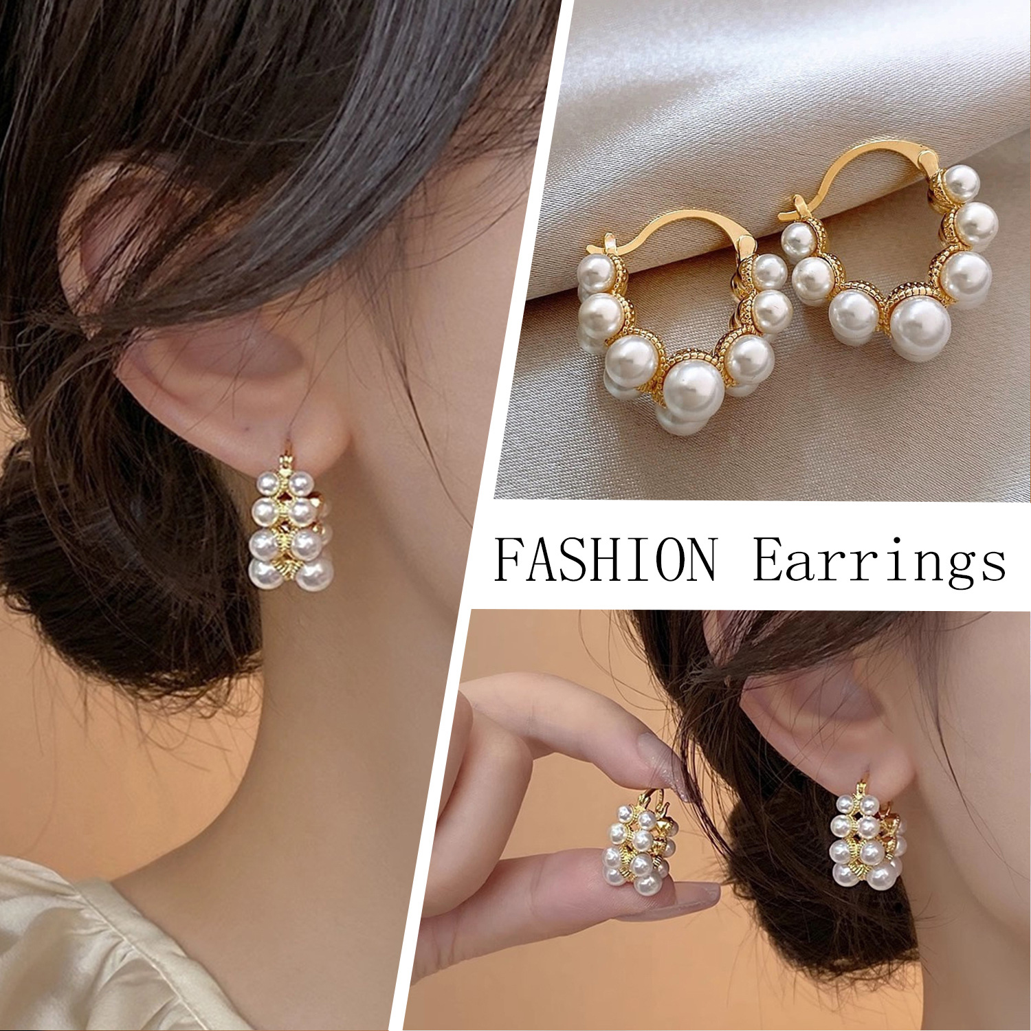 Heta säljande lätta lyxiga inlagda pärlörhängen med nischdesign, exklusiv känsla, internetberömt temperament, mångsidiga öronspännen och örhängen_voghion.com