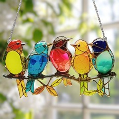 国境を越えた人気のカラフルな鳥の太陽キャッチャーアクリルペンダント装飾鉄チェーン付きホームペンダント装飾