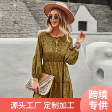 亚马逊速卖通欧美亚马逊收腰显瘦长袖连衣裙2022气质优雅休闲裙子