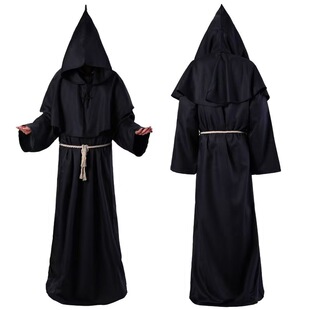 Lide Medieval Monk Costume Wizard Priest Cosplay Costume Halloween Grim Reaper Robe Cosplay Role-Playing Costume