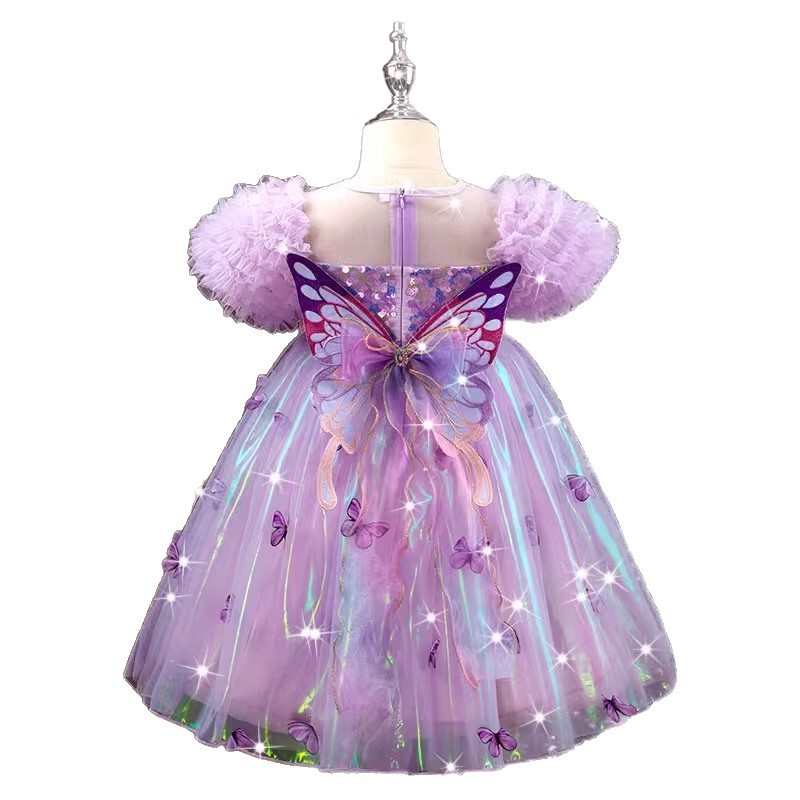 女の子ドレス、夏スタイル、羽付きプリンセスドレス、パープルドレス、子供用パフォーマンスドレス、子供の日のパフォーマンスドレス|undefined