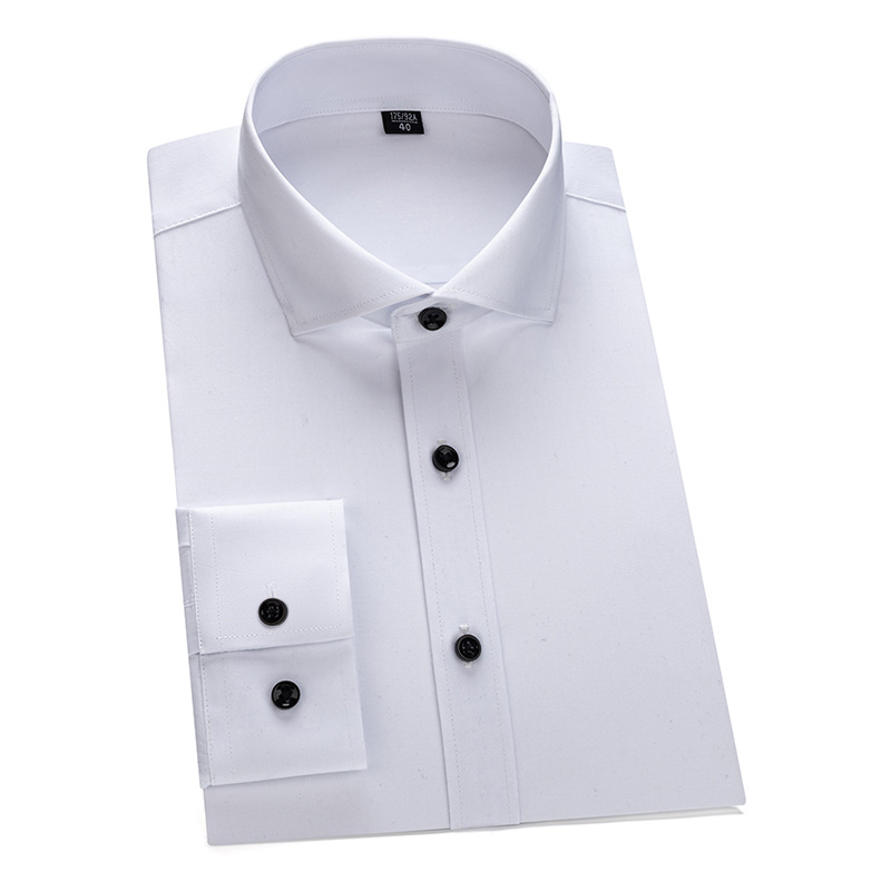 Camisa de gemelos franceses para hombres, uñas de manga formales de negocios, color sólido, sin planchar, mangas dobles, camisa con hebilla oculta, versión coreana delgada