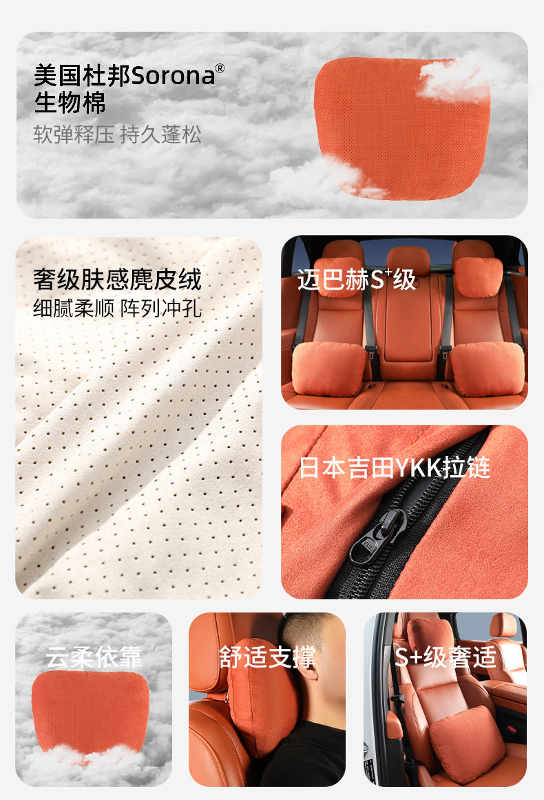 Carefully Selected High-End Car Headrest and Lumbar Support, Dupont Bio-Velvet All-Season Neck Pillow, Suede Seat Cushion