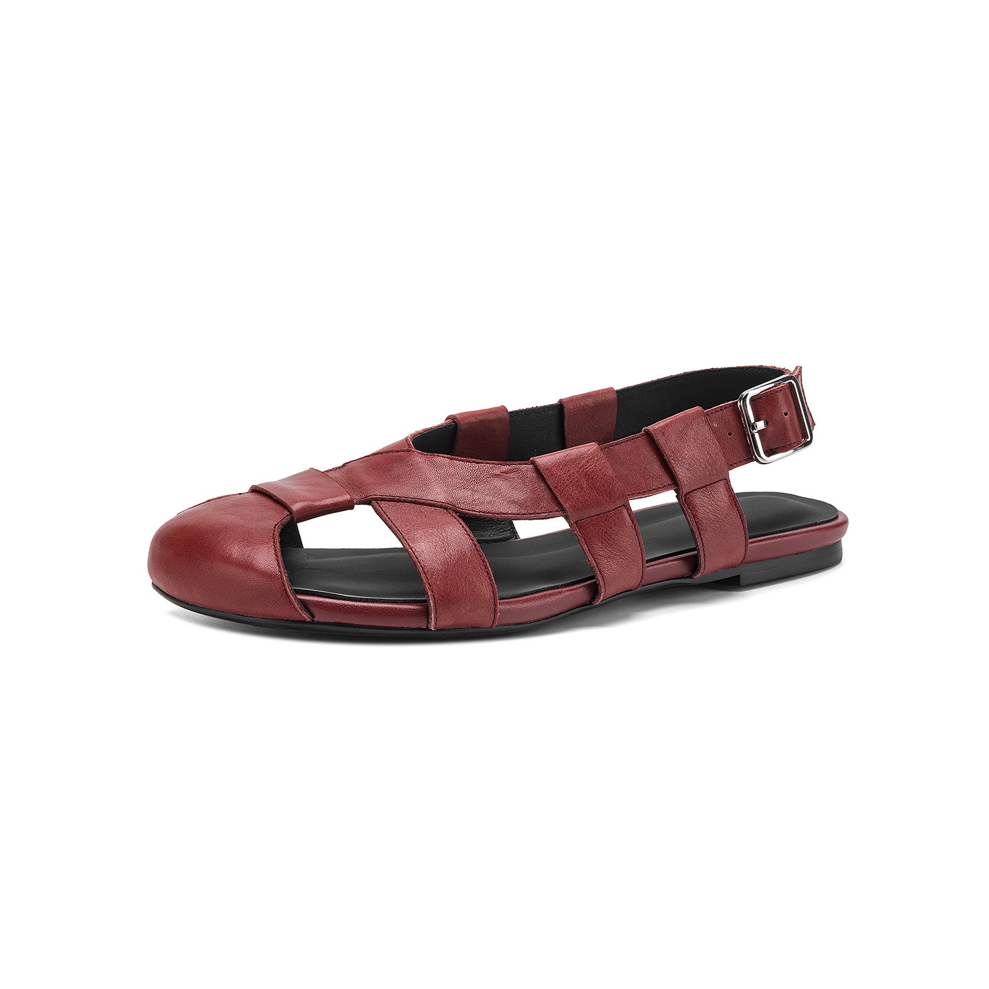 Sandal nữ bệt bọc mũi da bò đan vintage phong cách La Mã — Gạch đỏ chi tiết 26