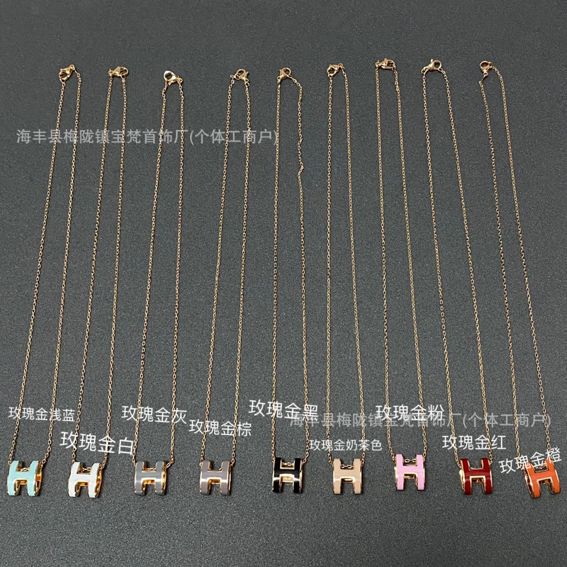 韩版简约大号彩色珐琅字母项链女高版本立体轻奢小众设计饰品批发|undefined