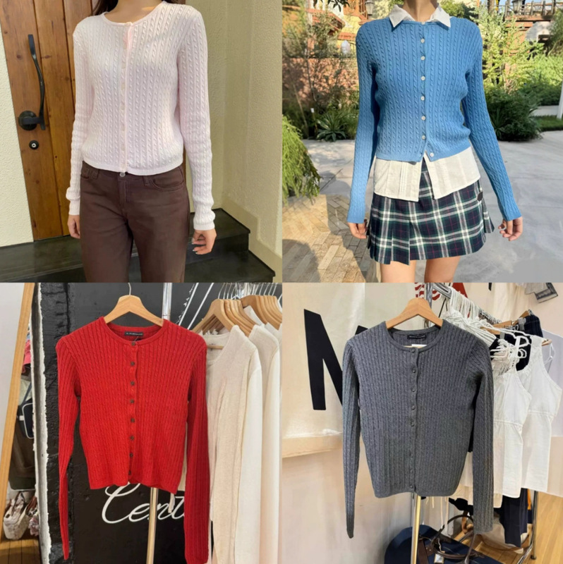 BM style new solid color single-breasted cable-knit long-sleeve cardigan for women, BM casual versatile thin sweater jacket BM style new solid color single-breasted cable-knit long-sleeve cardigan for women, BM casual versatile thin sweater jacket