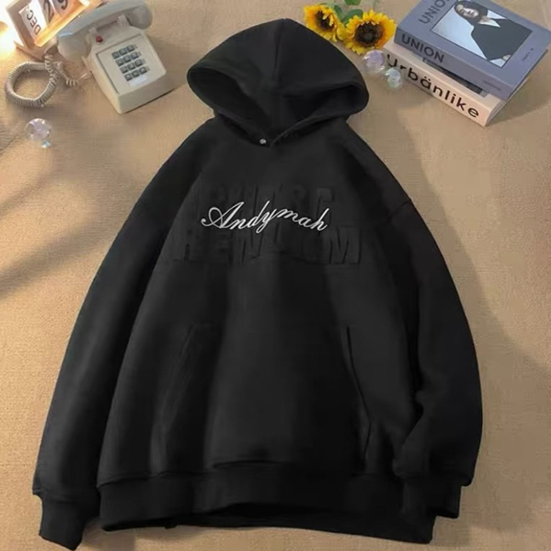 Deer hide plush heavy-duty hoodie men's spring and autumn loose hooded jacket American fashion brand casual versatile long-sleeved top