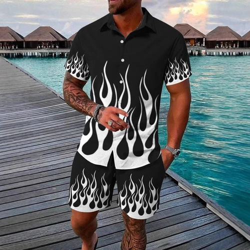 2025 Summer Hawaii Landscape Creative Short Sleeve Shirt Set 3D Digital Printing Shirt for Men