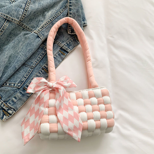 New Cherry Blossom Pink Checkered Bag DIY Handmade Material Kit as a Christmas Gift for Girlfriend and Best Friend, Fresh and Natural Style