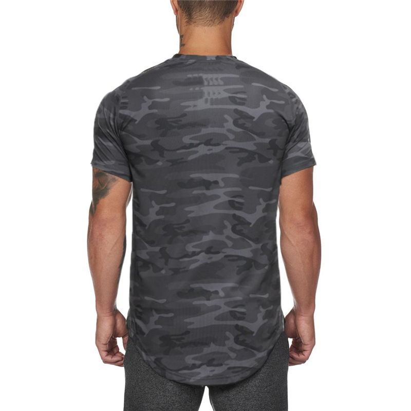 Men's fitness camouflage T-shirt short sleeve quick drying breathable base shirt_voghion.com