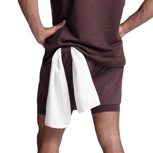 Crazy muscle men's sports casual shorts double layer fake two-piece marathon basketball fitness sweat-wicking quick-drying shorts