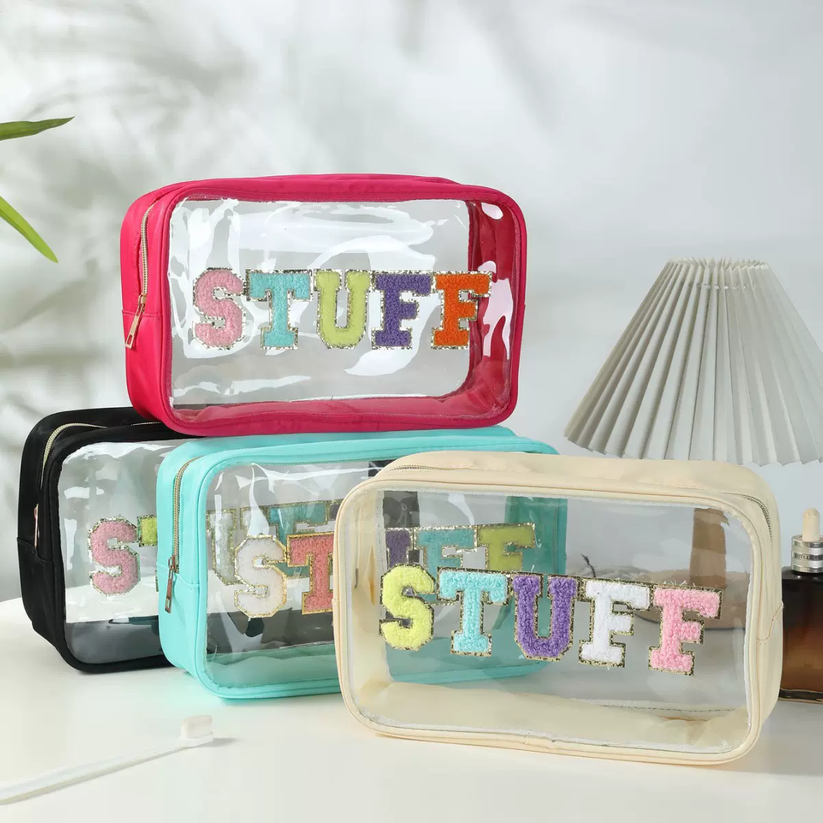 防水透明PVC化妆包 刺绣字母高颜值大容量旅行洗漱包便携化妆品包