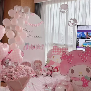 美乐蒂主题女孩生日布置场景装饰气球派对拍照道具卡通背景墙kt板