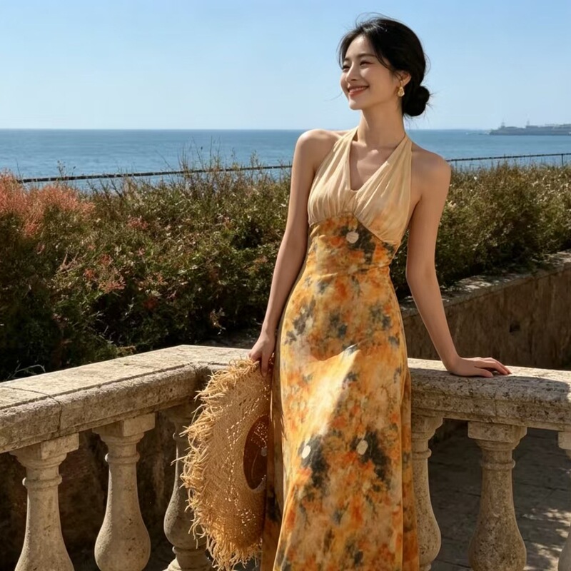 Garden Yellow Halter Neck Dress 2026 Stunning Dress Dopamine Island Bright Seaside Vacation