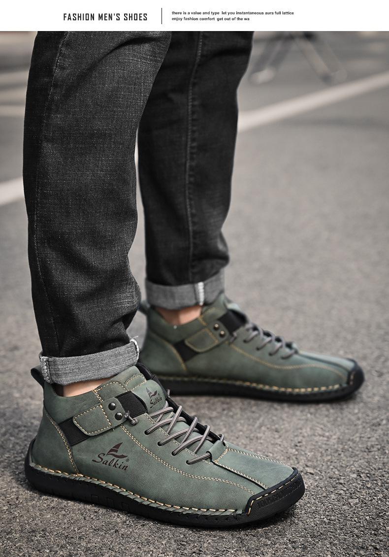 Casual Loafers For Men Handmade Leather Flat Slip-on Driving Shoes_voghion.com