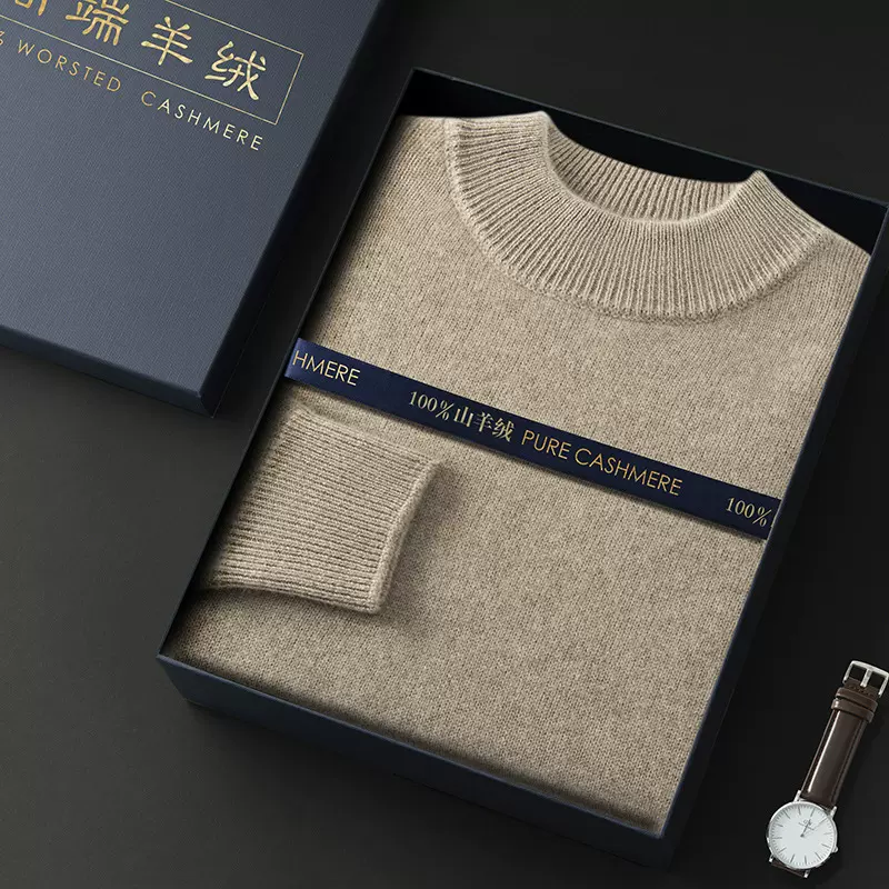 2024年冬季新款双股加厚纯山羊绒衫男士半高领打底衫百搭针织毛衣
