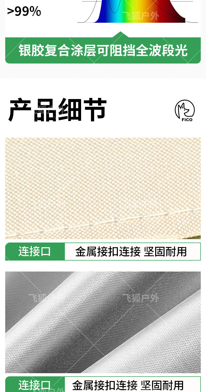 Outdoor Sunshade Square Canopy 210D Silver-Coated Oxford Cloth Rainproof and Sunproof, Available in Multiple Colors, Customizable for Camping and Outdoor Use