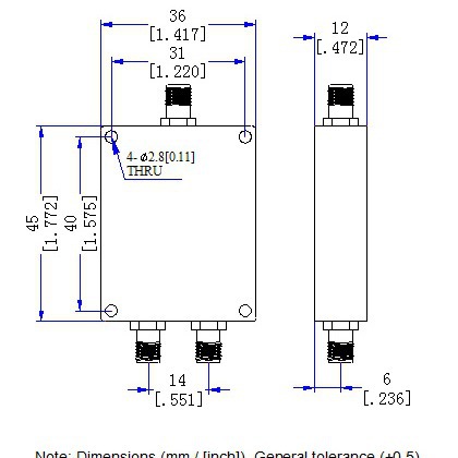 SMA头500-6000M射频0.5-6G微带一分二路功分器功率分配合路器
