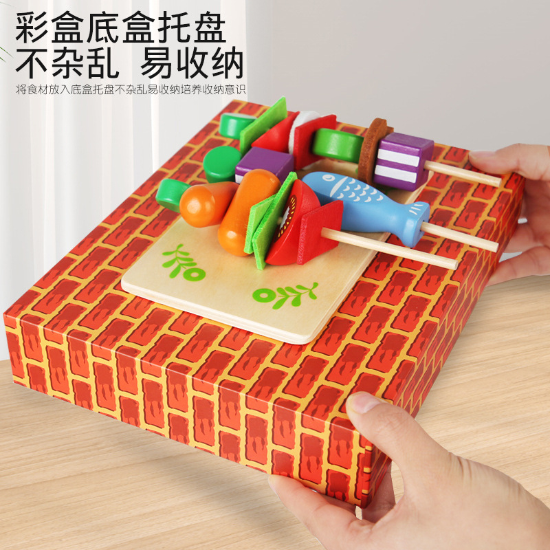 Niños de madera mini simulación parrilla juego de parrilla juego de regalos para cocinar chicas juguetes caseros