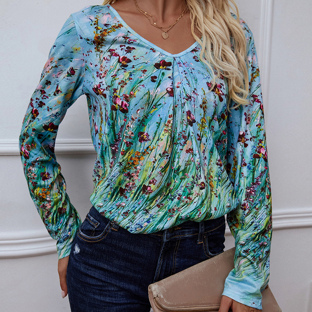 Floral V Neck Wholesale Women Shirts