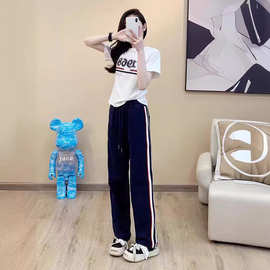 欧货休闲运动套装女夏季2024新款时尚宽松减龄洋气短袖长裤两件套