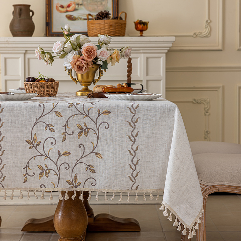 bordado fresa tela de mesa resistente al desgaste estilo francés simple retrógrado estilo de tela de mesa de té rectangular