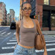 Amazon Cross-border Women's Vest Summer Wear Ribbed High Elastic I-shaped Square Collar Vest Fitness Yoga Top