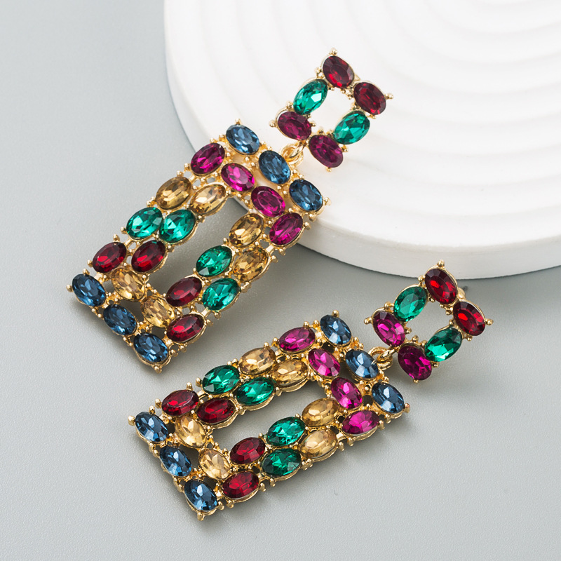 Fashion Shiny Alloy Colored Diamond Bohemian Exaggerated Earrings display picture 5
