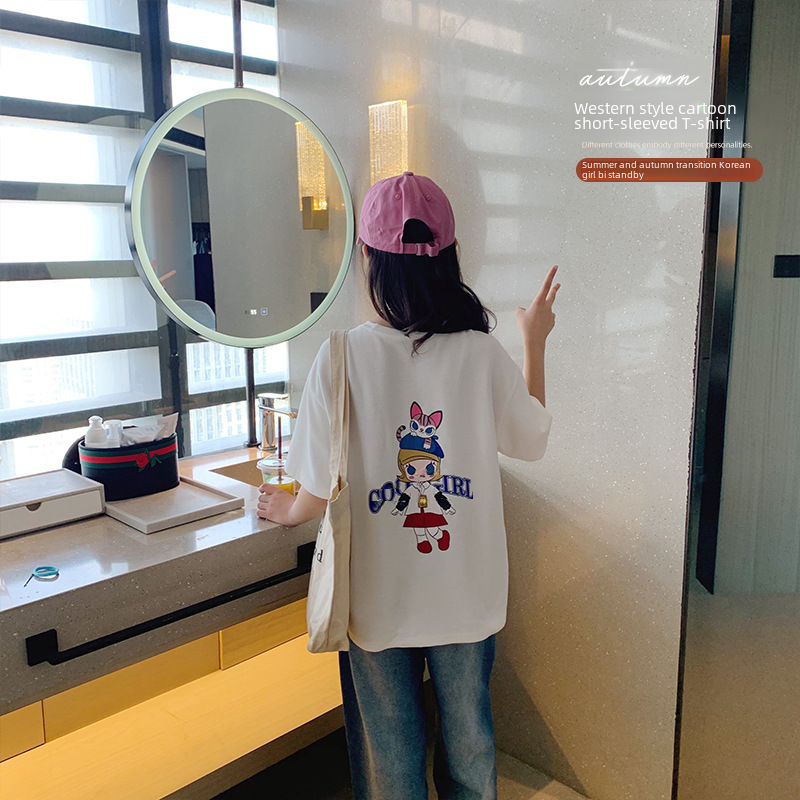 女童短袖純棉T恤韓版休閒中大童半袖t夏季女孩洋氣寬鬆童裝