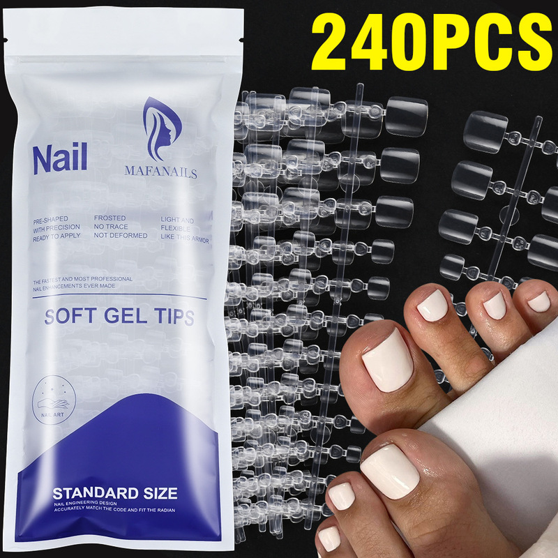 Cross-Border 240 Pieces of Transparent Short Square Wearable Toenail Pieces in Bags, Simple and Removable Fake Toenail Pieces
