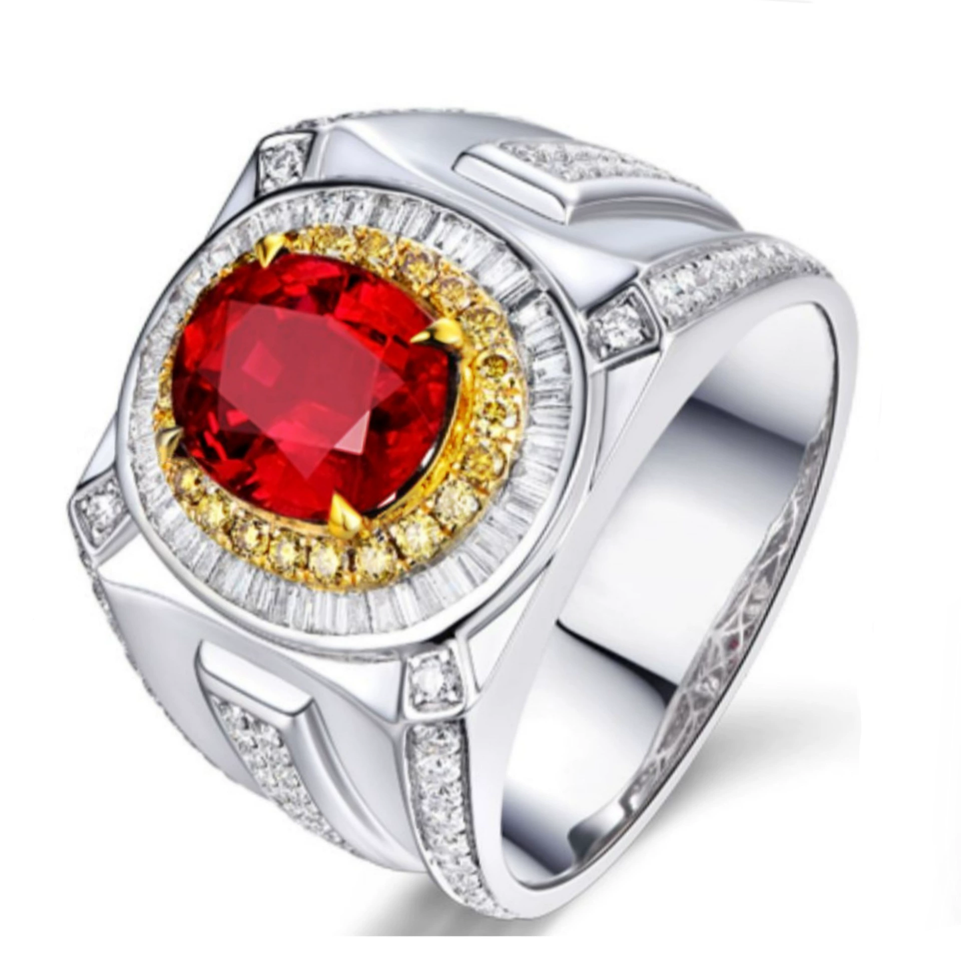 Двухцветное кольцо с камнем Ruby, европейский стиль, инкрустированный кристаллами