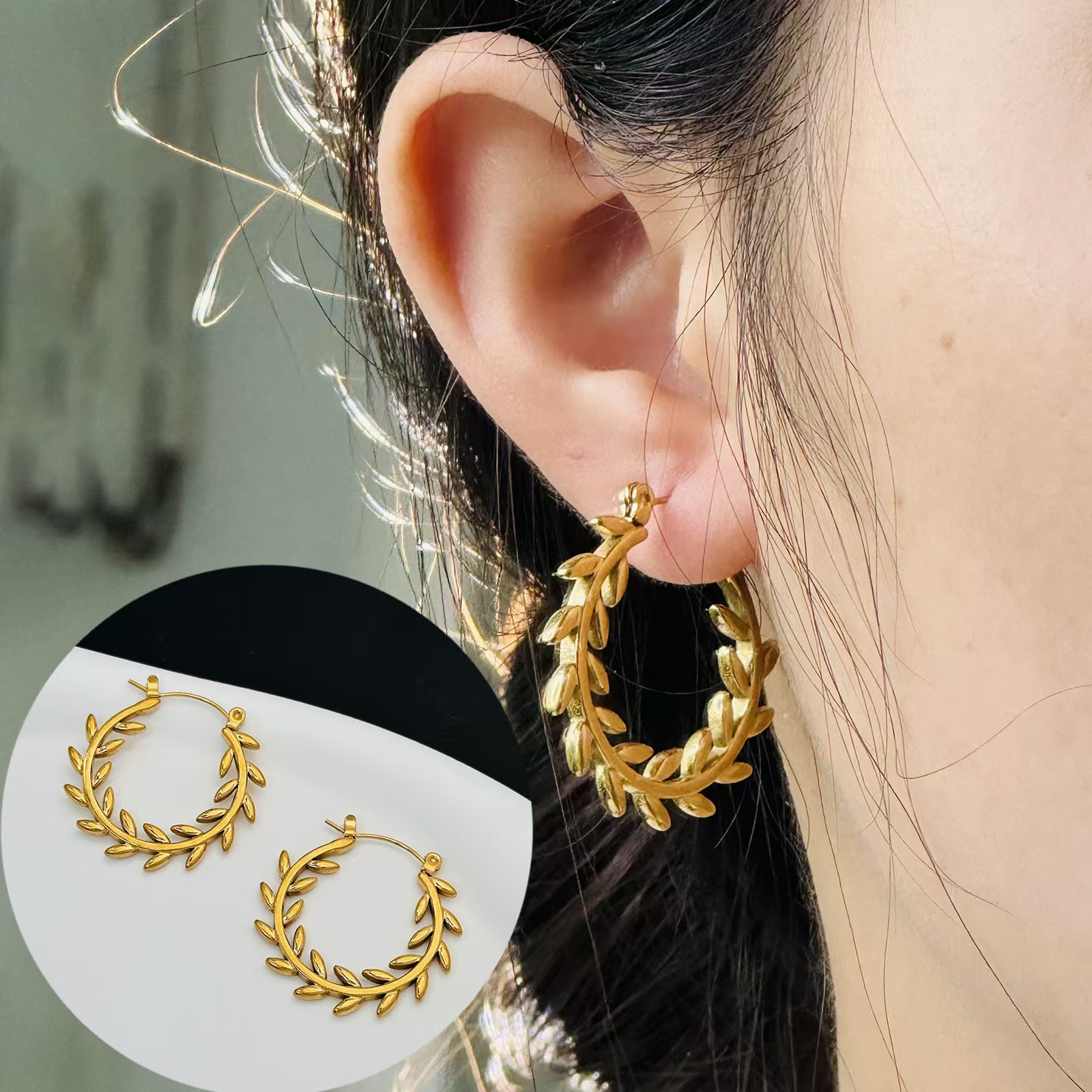 fashionable elegant golden glossy retro trend earrings stainless…