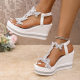 Bow Wedge Sandals Women's 2025 New Summer Women's Fashion Fish-mouth Fairy Style Printed Flat Women's Shoes