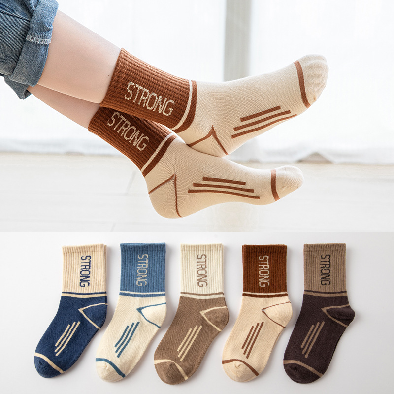 컬러 블록 문자 스트롱(순면 본리스 5쌍)