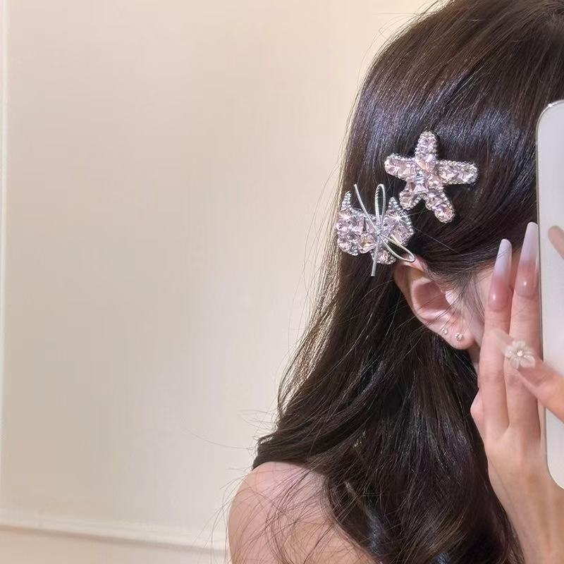 軽い贅沢感！フラッシュラインストーン子犬ヘアピン女性のヘアアクセサリー 2025 新しいカモノハシクリップサイドヘアピンヘアピン|undefined