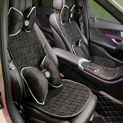 Summer Car Seat Cover Linen Black Linen Small Chanel Style Car Comfort Seat Cover Universal for All Seasons Women