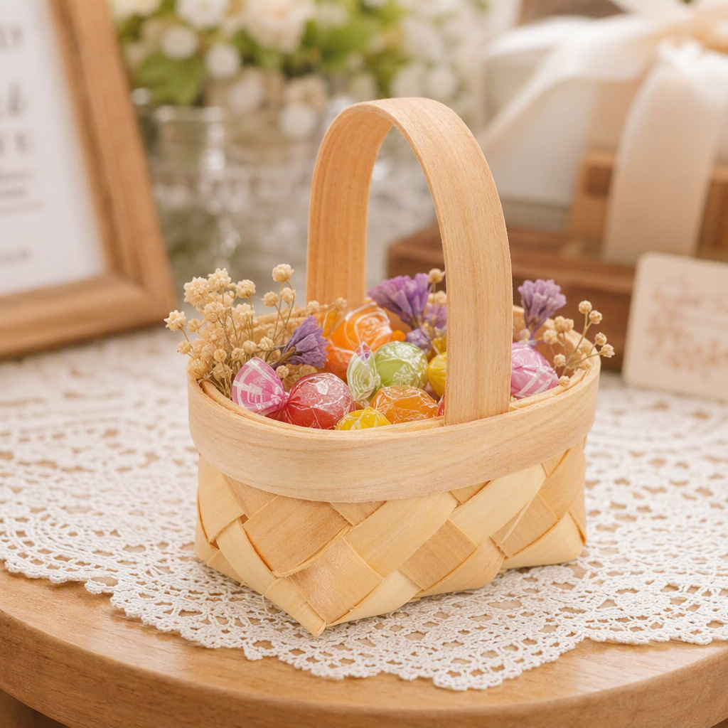 Mini canasta de madera portátil tejiendo canasta de regalo de boda canasta de dulces canasta de muñecas casa decoración canasta de flores image 1