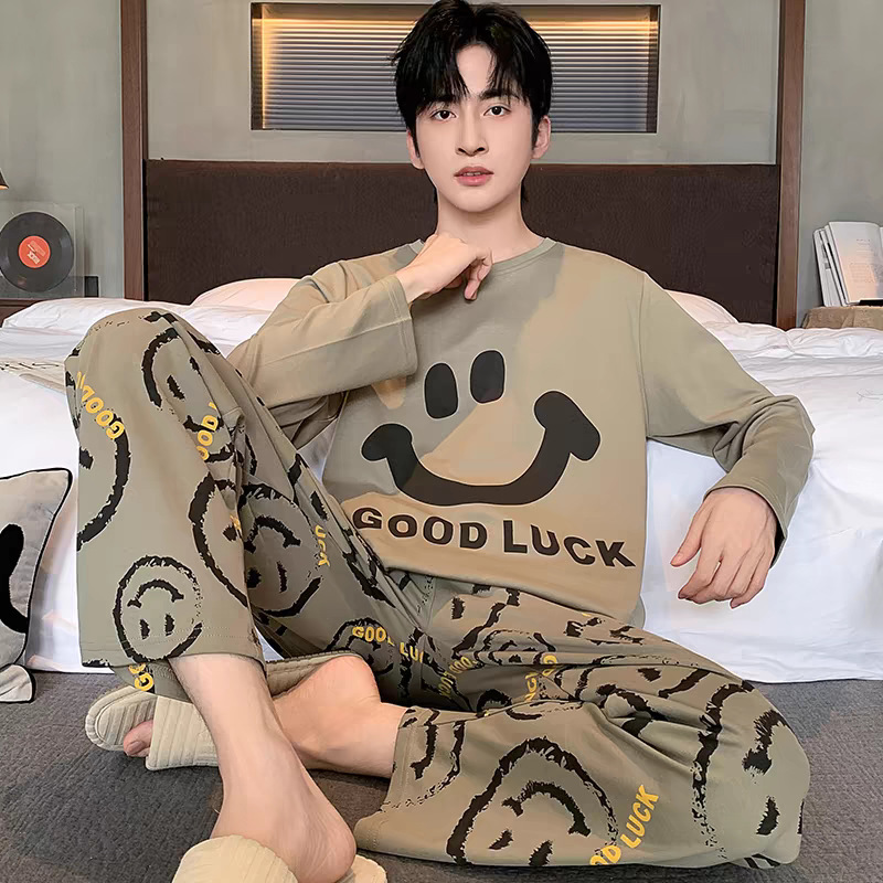 2026 pijamas de manga larga para hombres primavera y otoño simple chaqueta casual juvenil invierno set de ropa de hogar se puede usar para el comercio exterior