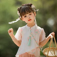 Летний наряд для девочек Hanfu, детский костюм в китайском стиле, крутой традиционный комплект с брюками, древний костюм для маленькой девочки, детский улучшенный костюм Тан