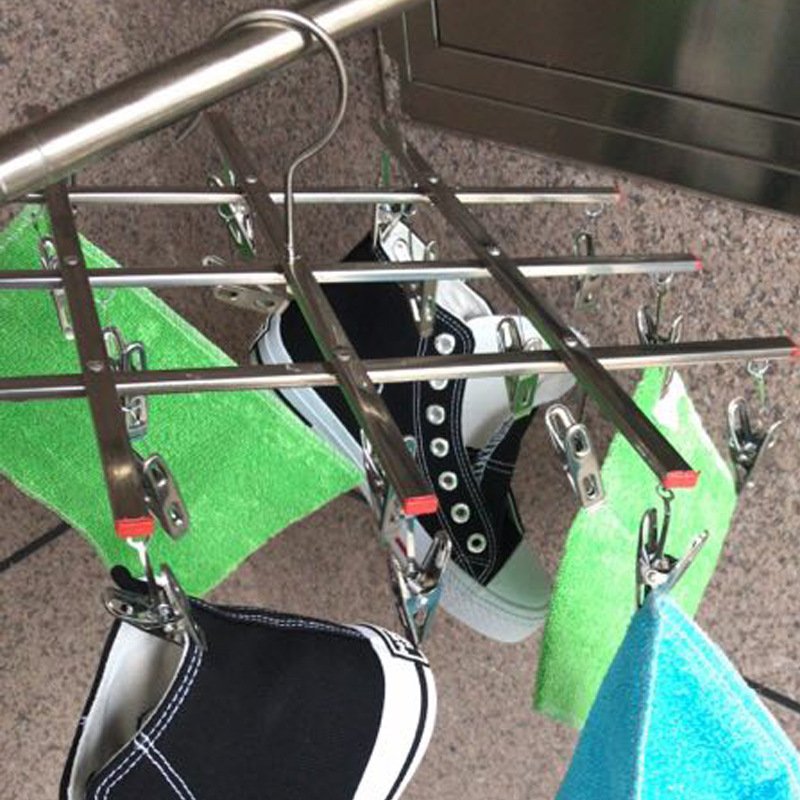 Gancho a prueba de viento de acero inoxidable retráctil percha de ropa plegable 20 clip multi-clip percha de ropa interior percha calcetines tendedero al por mayor