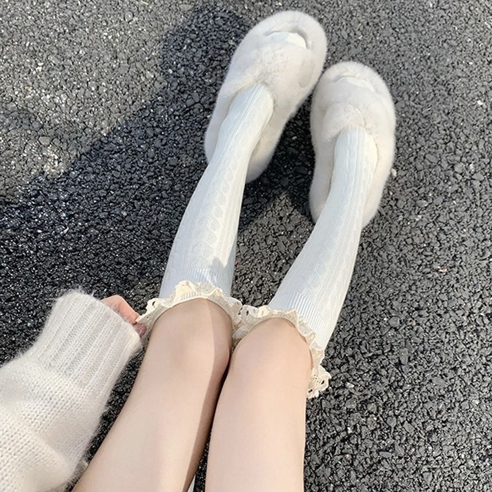 Puro estilo universitario de encaje sobre la rodilla calcetines sexy de mujer de pierna larga retro costura Medias calcetines de punto Otoño e Invierno Princesa