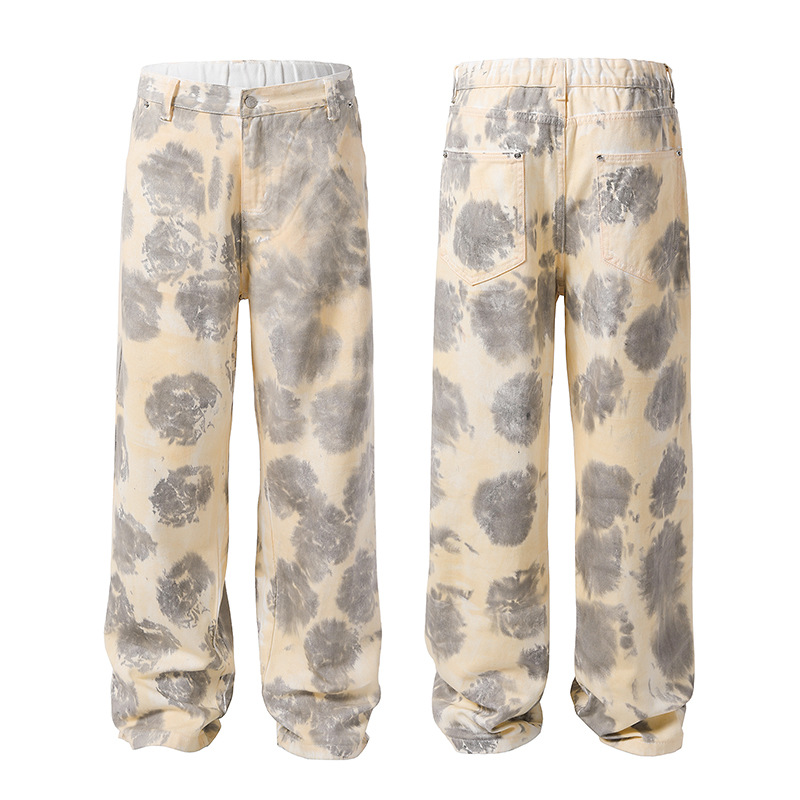 Men's Washed Tie-dye Distressed Straight Leg Jeans For Casual Wear_voghion.com