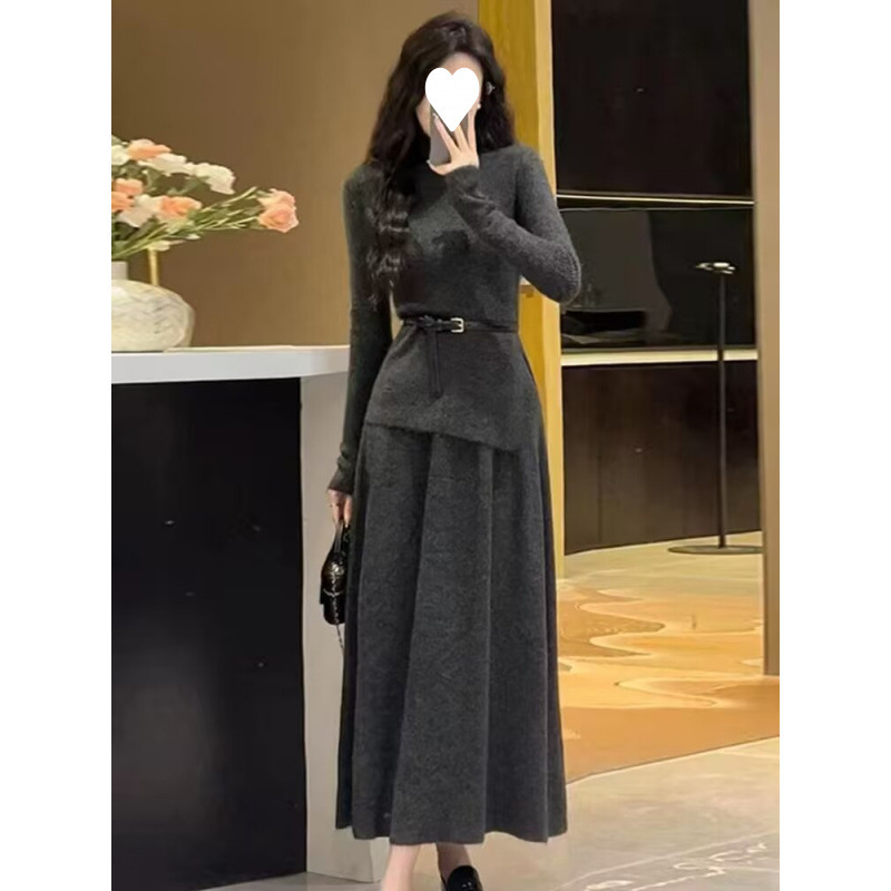 羊毛针织套装裙女2025秋冬高级感慵懒风加厚毛衣包臀短裙时尚两件|undefined