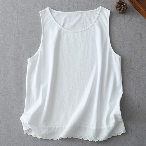 Summer Cotton Linen Versatile Lace Edge Blouse 2025 Washed Cotton Loose Casual T-shirt Women's Top