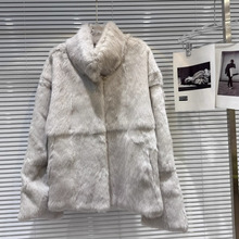 2025冬季新款气质名媛兔毛皮草中长款立领保暖外套上衣女