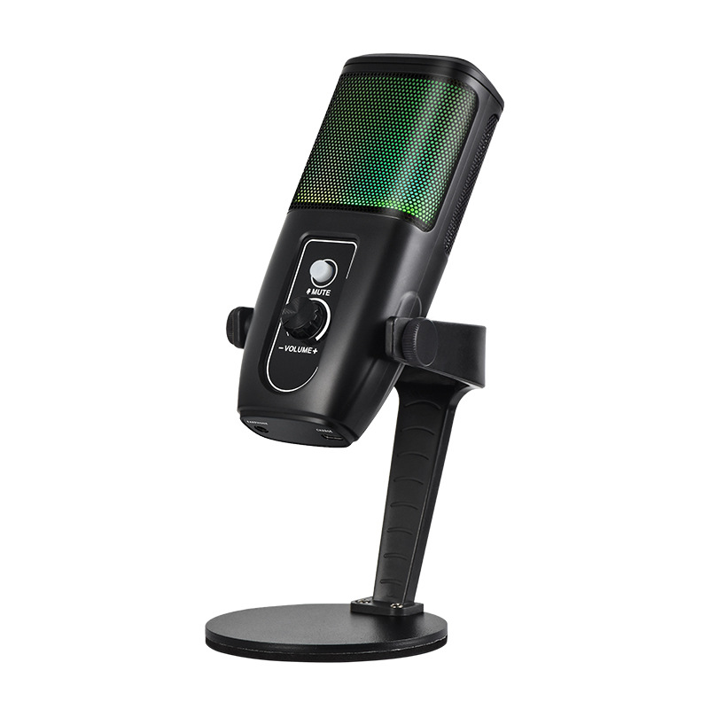 跨境RGB桌面麦克风跨境英文版电脑手机游戏录音即插即用话筒